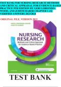 TEST BANK FOR NURSING RESEARCH METHODS AND CRITICAL APPRAISAL FOR EVIDENCE-BASED PRACTICE 9TH EDITION BY GERI LOBIONDO- WOOD, AND JUDITH HABER CHAPTER 1-21| VERIFIED ANSWERS 2023/2024
