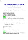 EMT (EMERGENCY MEDICAL TECHNICIAN) Exam 1 Review Questions With Complete Rationale / Verified Answers