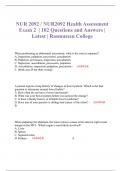 NUR 2092 / NUR2092 Health Assessment Exam 2  | 102 Questions and Answers | Latest | Rasmussen College