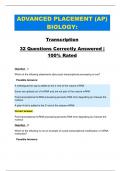 ADVANCED PLACEMENT (AP) BIOLOGY:   Transcription 32 Questions Correctly Answered |   100% Rated