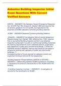 Asbestos Building Inspector Initial Exam Questions With Correct  Verified Answers