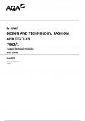 AQA  A-level  DESIGN AND TECHNOLOGY:  FASHION AND TEXTILES  7562/1 Paper 1 Technical Principles  Mark scheme  June 2023  Version: 1.0 Final 