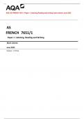 AQA AS FRENCH 7651/1 Paper 1 Listening, Reading and Writing Mark scheme June 2023 Version: 1.0 Final