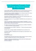 Local Anesthesia Prometric Exam Questions And Correct Answers (Verified Answers)