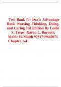 Test Bank for Davis Advantage Basic Nursing Thinking, Doing, and Caring 3rd Edition By Leslie S. Treas; Karen L. Barnett; Mable H. Smith 9781719642071 Chapter 1-41 