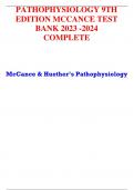 PATHOPHYSIOLOGY 9TH  EDITION MCCANCE TEST  BANK 2023 -2024 COMPLETE