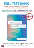 Test bank for Applied Pharmacology for the Dental Hygienist 8th Edition Haveles, 9780323595391, All Chapters with Answers and RationalsTest bank for Applied Pharmacology for the Dental Hygienist 8th Edition Haveles, 9780323595391, All Chapters with Answer