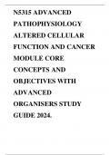 N5315 ADVANCED PATHOPHYSIOLOGY ALTERED CELLULAR FUNCTION AND CANCER MODULE CORE CONCEPTS AND OBJECTIVES WITH ADVANCED ORGANISERS STUDY GUIDE 2024.