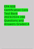 EPA 608 Certification Core Test Bank 2023/2024 260 Questions and Answers Graded A