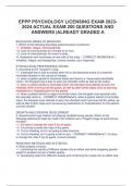 EPPP PSYCHOLOGY LICENSING EXAM 2023- 2024 ACTUAL EXAM 200 QUESTIONS AND  ANSWERS |ALREADY GRADED A