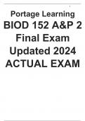 Portage Learning  BIOD 152 A&P 2 Final Exam Updated 2024 ACTUAL EXAM