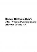 Biology 180 Exam Questions and Answers Latest Updated 2024 (GRADED)