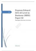   Edexcel GCE AS Level in Business (8BS0) Paper 02 Managing Business Activities  Mark Scheme (Results) Summer 2023