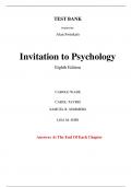 Test Bank For Invitation to Psychology 8th Edition By Carole Wade, Carol Tavris, Samuel Sommers, Lisa Shin (All Chapters, 100% Original Verified, A+ Grade) 