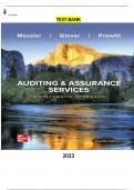 Test Bank and Solution Manual-Auditing & Assurance Services-A Systematic Approach 12th Edition by William Messier Jr, Steven Glover & Douglas Prawitt - Complete Elaborated and Latest Test Bank. ALL Chapters (1-21) included and updated for 2023