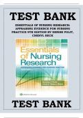 TEST BANK Essentials of Nursing Research Appraising Evidence for Nursing Practice (9TH) by Denise Polit Complete Guide All Chapters 