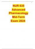 NUR 635 Advanced Pharmacology Mid-Term Exam 2024.