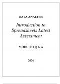 DATA ANALYSIS INTRODUCTION TO SPREADSHEETS LATEST ASSESSMENT MODULE 1 Q