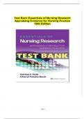 Test Bank - Essentials of Nursing Research, 10th Edition by ,Polit latest edition 2024 