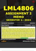 LML4806 ASSIGNMENT 2 MEMO - SEMESTER 1 - 2024 UNISA – DUE DATE: - 15 APRIL 2024 (DETAILED ANSWERS WITH FOOTNOTES AND A BIBLIOGRAPHY - DISTINCTION GUARANTEED!)