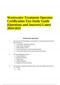 Wastewater Treatment Operator Certification Test Study Guide (Questions and Answers) Latest 2024/2025