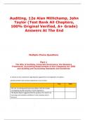 Test Bank For Auditing 12th Edition By Alan Millichamp, John Taylor (All Chapters, 100% Original Verified, A+ Grade) 