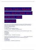 Florida Claims Adjuster  Exam QUESTIONS WITH  VERIFIED 100%  ANSWERS