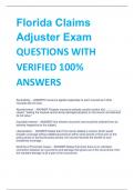 Florida Claims  Adjuster Exam QUESTIONS WITH  VERIFIED 100%  ANSWERS