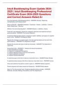 Intuit Bookkeeping Exam Update 2024- 2025 | Intuit Bookkeeping Professional  Certificate Exam 2024-2025 Questions  and Correct Answers Rated A+