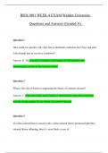 BIOL1001 WEEK 4 EXAM Walden University. Questions and Answers (Graded A). 