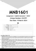 MNB1601 Assignment 1 (ANSWERS) Semester 1 2024 (816797)- DISTINCTION GUARANTEED