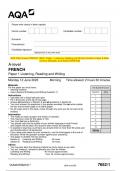 2023 AQA A-level FRENCH 7652/1 Paper 1 Listening, Reading and Writing Question Paper & Mark  scheme (Merged) June 2023 [VERIFIED] A-level FRENCH