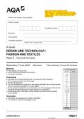 2023 AQA A-level DESIGN AND  TECHNOLOGY: FASHION AND TEXTILES  7562/1 Paper 1 Technical Principles Question  Paper & Mark scheme (Merged) June 2023  [VERIFIED]