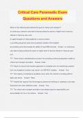 Critical Care Paramedic Exam Questions and Answers