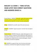 BIOLOGY 111 EXAM 1 – TAMU ACTUAL EXAM LATEST 2024 CORRECT QUESTIONS AND ANSWERS GRADE A+