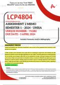 LCP4804 ASSIGNMENT 2 MEMO - SEMESTER 1 - 2024 - UNISA - DUE : 3 APRIL 2024 (DETAILED ANSWERS WITH FOOTNOTES - DISTINCTION GUARANTEED) 