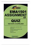 EMA1501 ASSIGNMENT 1-QUIZ DUE 26 APRIL