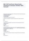 BIO 139 Final Exam Study Guide Questions & Answers Verified 100% Correct!!