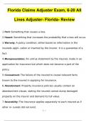 Florida Claims Adjuster Exam, 6-20 All Lines Adjuster- Florida- Review | Questions with 100% Correct Answers | Verified | Latest Update