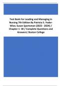 Test BANK For Leading and Managing in Nursing 7th Edition By Patricia S. Yoder-Wise; Susan Sportsman (2023-2024) Chapter 1-30/Complete Questions and Answers/ Boston College