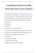 Psych/Mental Health Nursing HESI Review Q&A 100% Correct | Graded A+