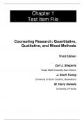 Test Bank For Counseling Research Quantitative, Qualitative, and Mixed Methods, 3rd Edition by Carl J. Sheperis J Scott Young M Harry Daniels Chapter 1-18