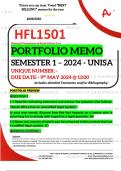 HFL1501 PORTFOLIO MEMO - MAY/JUNE 2024 - SEMESTER 1 - UNISA - UNIQUE NUMBER:- 567217  - DUE 9 MAY 2024 - DETAILED ANSWERS WITH FOOTNOTES & BIBLIOGRAPHY- DISTINCTION GUARANTEED! 