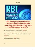 RBT Training (Registered Behavior Technician) Complete Study Guide Containing 798 Questions 100 pgs. with Certified Solutions 2024-2025.