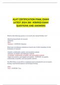 ALAT CERTIFICATION FINAL EXAM LATEST 2024 200 VERIFIED EXAM QUESTIONS AND ANSWERS 