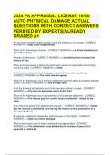 2024 PA APPRAISAL LICENSE 16-20 AUTO PHYSICAL DAMAGE ACTUAL QUESTIONS WITH CORRECT ANSWERS VERIFIED BY EXPERTS|ALREADY GRADED A+