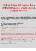 HESI Med Surg 100 Practice Exam (2023/ 2024 Update) Questions and Verified Answers.