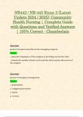 Exam 1 & Exam 2: NR442 / NR-442 (Latest 2024 / 2025 UPDATES STUDY BUNDLE) Community Health Nursing Exam Reviews | Questions and Verified Answers | 100% Correct | Grade A - Chamberlain