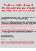 Med Surg HESI Med Surg 50 Practice Exam (2023 2024 Update) Questions and Verified Answers