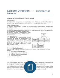Leisure Direction. Summary of all lectures.